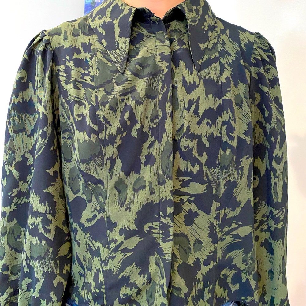 Topshop green patterned blouse